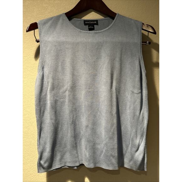 Ann Taylor Women’s Large Silk Sweater Vest Blue Crew Neck Light Academia Preppy - Picture 1 of 9